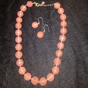 Salmon colored quartz necklace w/matching earrings